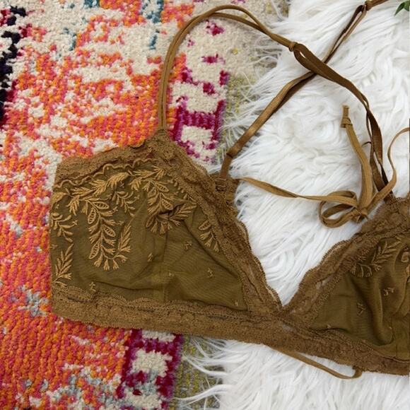 Free People Neutral Brown Sexy Lace Strappy Bralette Medium Festival - Picture 4 of 5